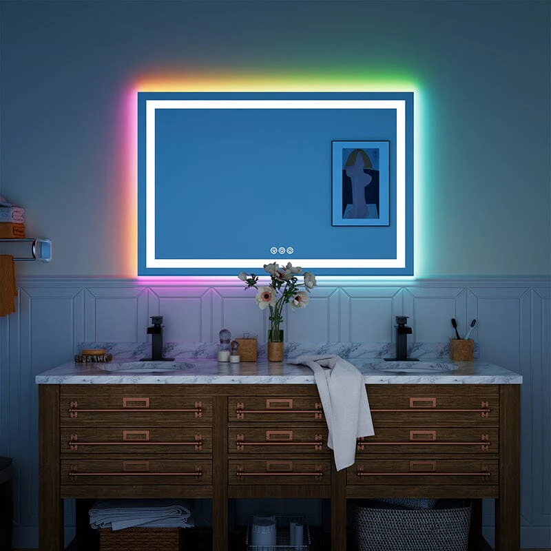 36“/48” RGB LED Light Bathroom Vanity Mirror Rectangular Frameless Anti Fog - Image 22