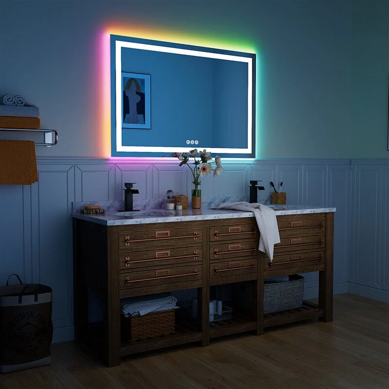 36“/48” RGB LED Light Bathroom Vanity Mirror Rectangular Frameless Anti Fog - Image 23