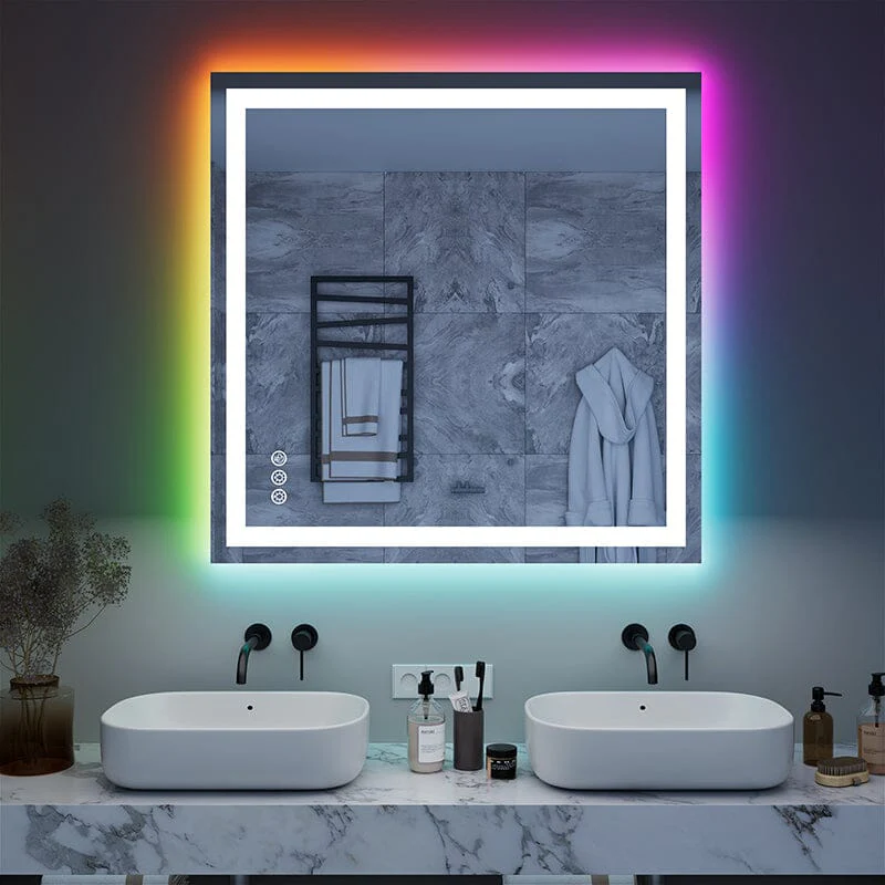36“/48” RGB LED Light Bathroom Vanity Mirror Rectangular Frameless Anti Fog - Image 24