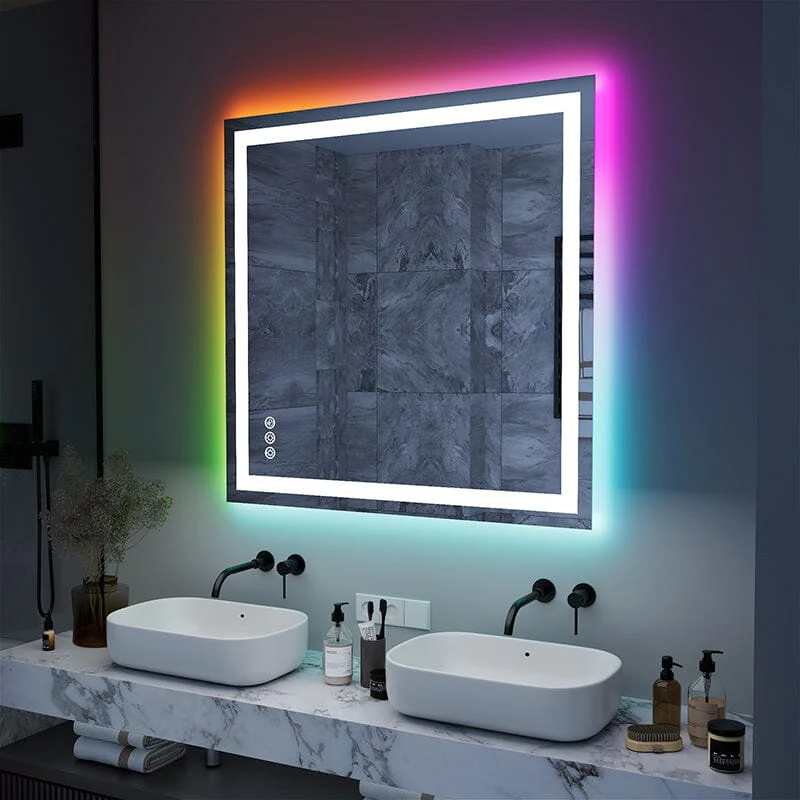 36“/48” RGB LED Light Bathroom Vanity Mirror Rectangular Frameless Anti Fog - Image 25