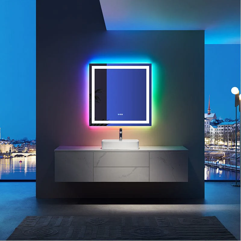36“/48” RGB LED Light Bathroom Vanity Mirror Rectangular Frameless Anti Fog - Image 26