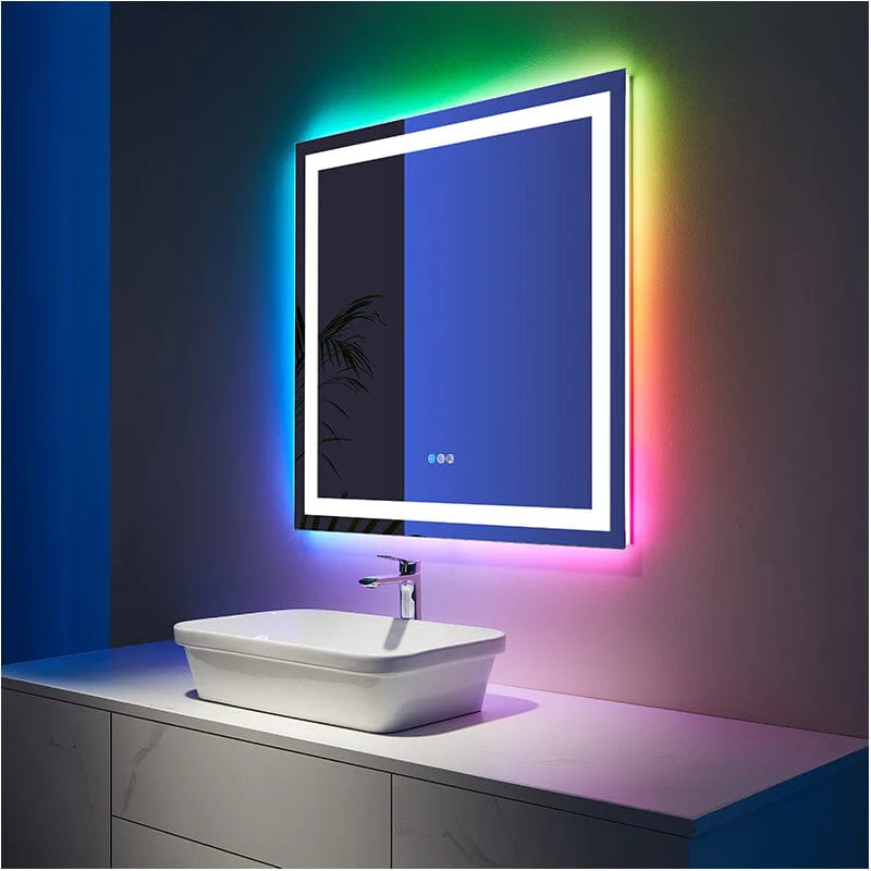 36“/48” RGB LED Light Bathroom Vanity Mirror Rectangular Frameless Anti Fog - Image 27