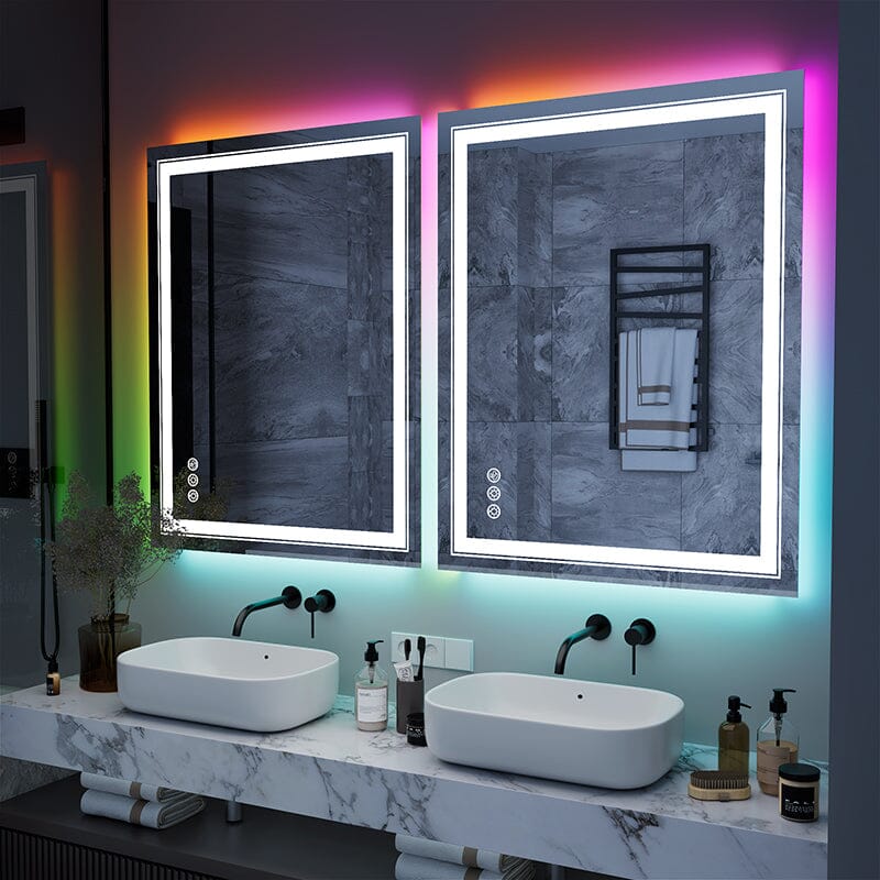 36“/48” RGB LED Light Bathroom Vanity Mirror Rectangular Frameless Anti Fog - Image 3