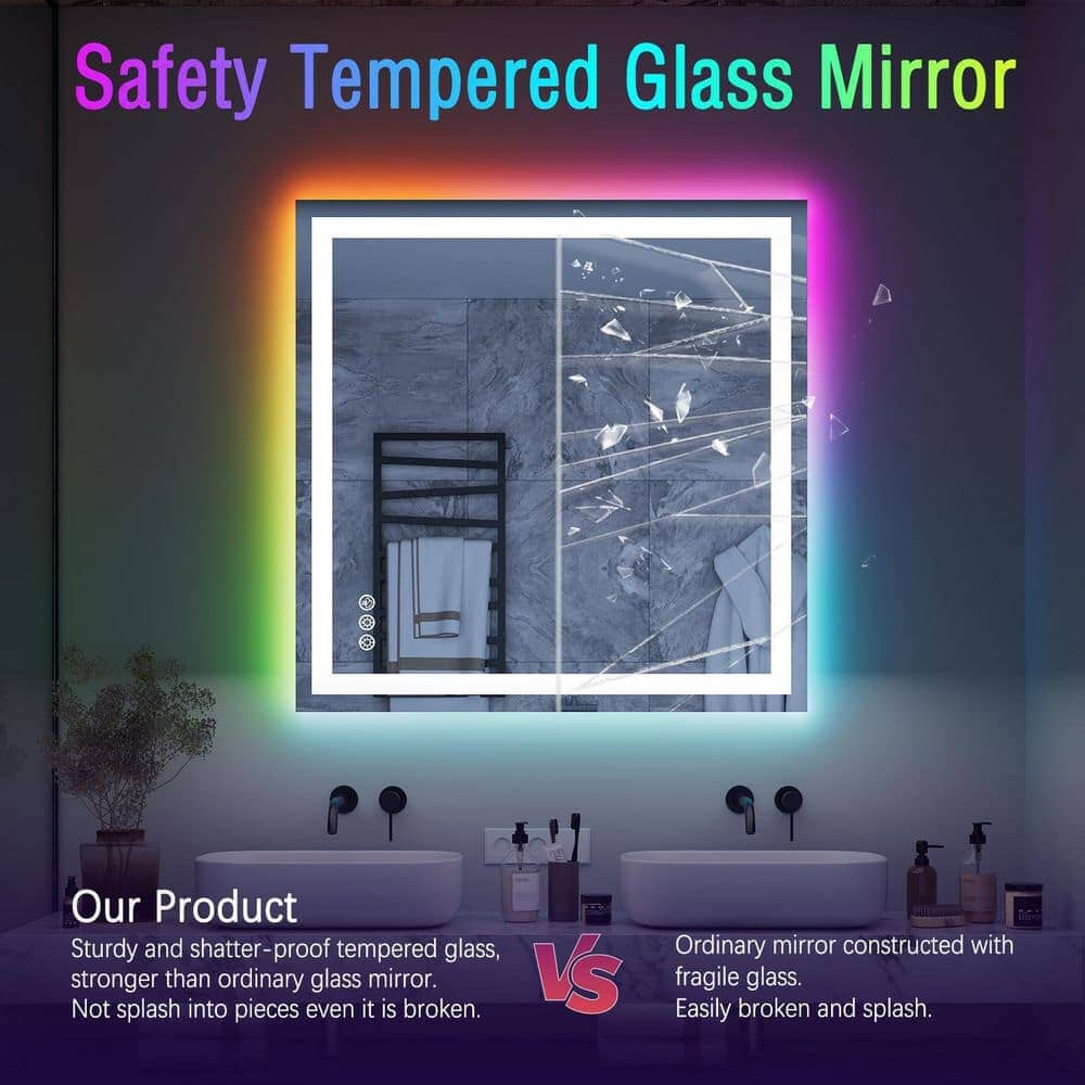 36“/48” RGB LED Light Bathroom Vanity Mirror Rectangular Frameless Anti Fog - Image 31