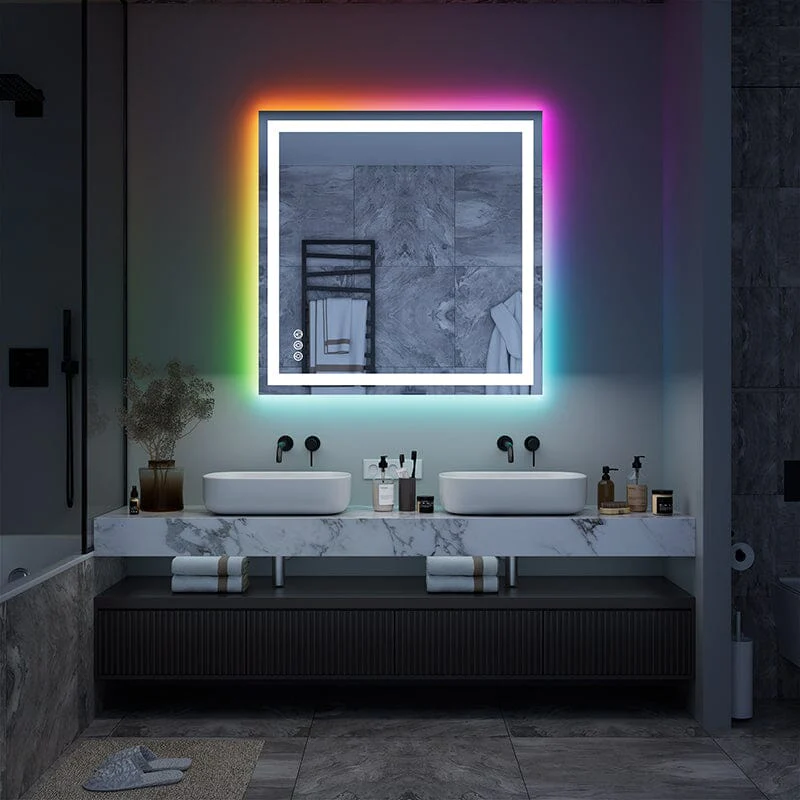 36“/48” RGB LED Light Bathroom Vanity Mirror Rectangular Frameless Anti Fog - Image 32