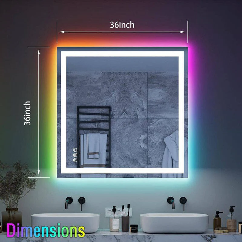 36“/48” RGB LED Light Bathroom Vanity Mirror Rectangular Frameless Anti Fog - Image 33