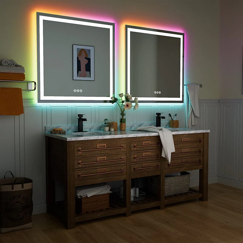 36“/48” RGB LED Light Bathroom Vanity Mirror Rectangular Frameless Anti Fog - Image 34