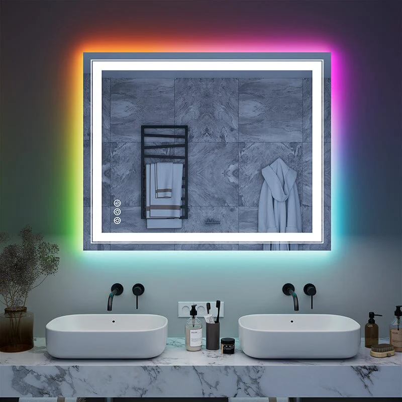 36“/48” RGB LED Light Bathroom Vanity Mirror Rectangular Frameless Anti Fog - Image 35