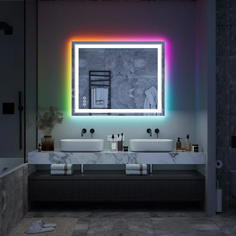 36“/48” RGB LED Light Bathroom Vanity Mirror Rectangular Frameless Anti Fog - Image 36