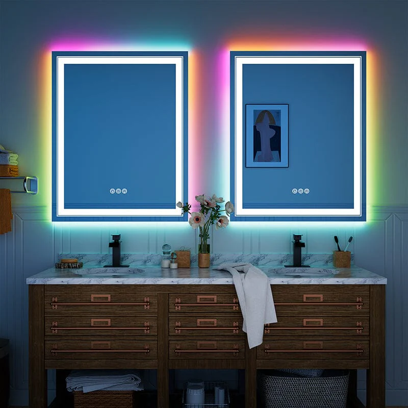 36“/48” RGB LED Light Bathroom Vanity Mirror Rectangular Frameless Anti Fog - Image 37