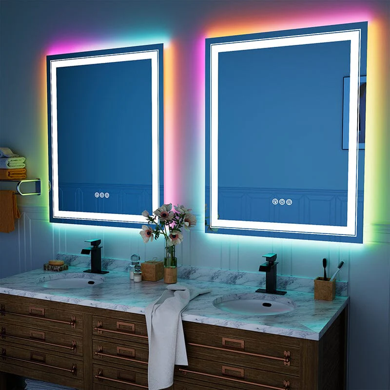 36“/48” RGB LED Light Bathroom Vanity Mirror Rectangular Frameless Anti Fog - Image 38