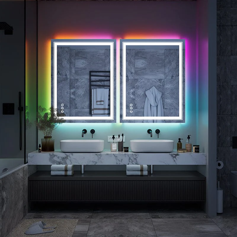 36“/48” RGB LED Light Bathroom Vanity Mirror Rectangular Frameless Anti Fog - Image 4