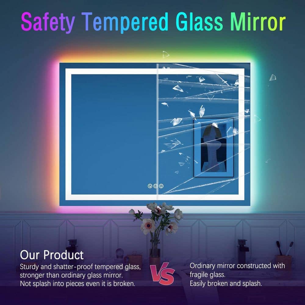 36“/48” RGB LED Light Bathroom Vanity Mirror Rectangular Frameless Anti Fog - Image 43