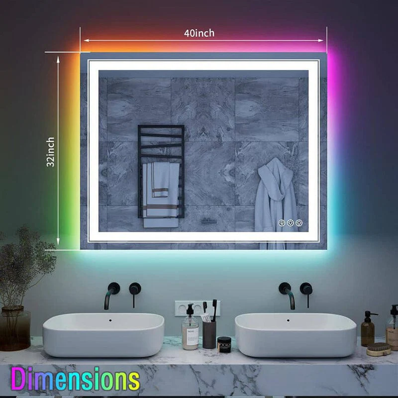 36“/48” RGB LED Light Bathroom Vanity Mirror Rectangular Frameless Anti Fog - Image 44