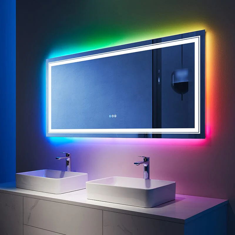 RGB LED Light Bathroom Vanity Mirror Rectangular Frameless Anti Fog - Image 25