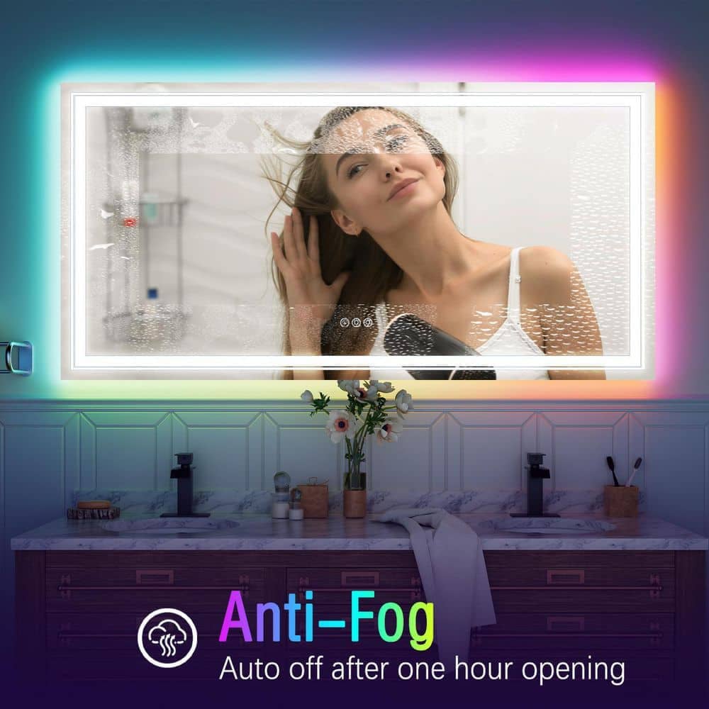 RGB LED Light Bathroom Vanity Mirror Rectangular Frameless Anti Fog - Image 8