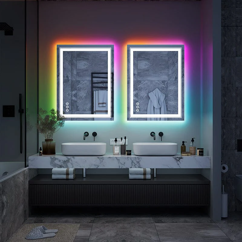 RGB LED Light Bathroom Vanity Mirror Small Rectangular Frameless Anti Fog - Image 17