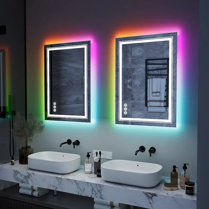 RGB LED Light Bathroom Vanity Mirror Small Rectangular Frameless Anti Fog - Image 2