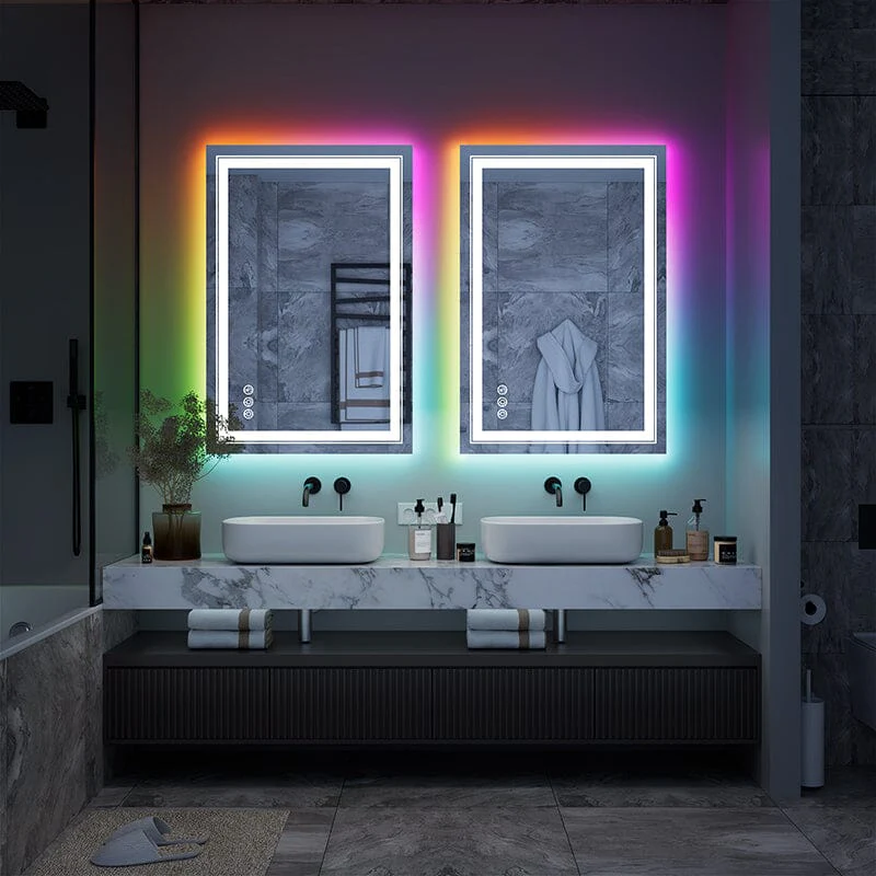 RGB LED Light Bathroom Vanity Mirror Small Rectangular Frameless Anti Fog - Image 31