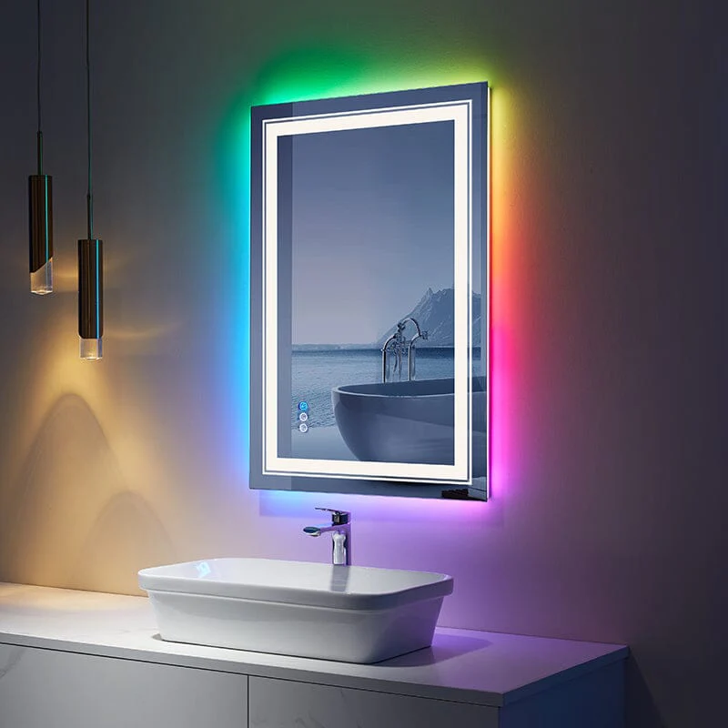 RGB LED Light Bathroom Vanity Mirror Small Rectangular Frameless Anti Fog - Image 32