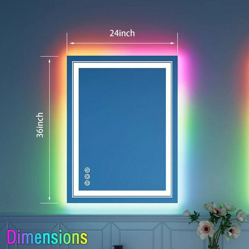 RGB LED Light Bathroom Vanity Mirror Small Rectangular Frameless Anti Fog - Image 33