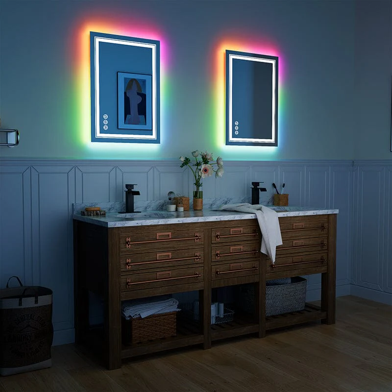 RGB LED Light Bathroom Vanity Mirror Small Rectangular Frameless Anti Fog - Image 39
