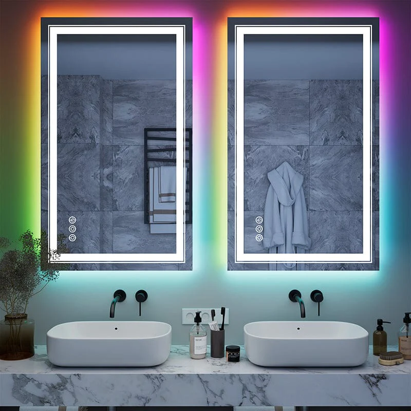 RGB LED Light Bathroom Vanity Mirror Small Rectangular Frameless Anti Fog - Image 41