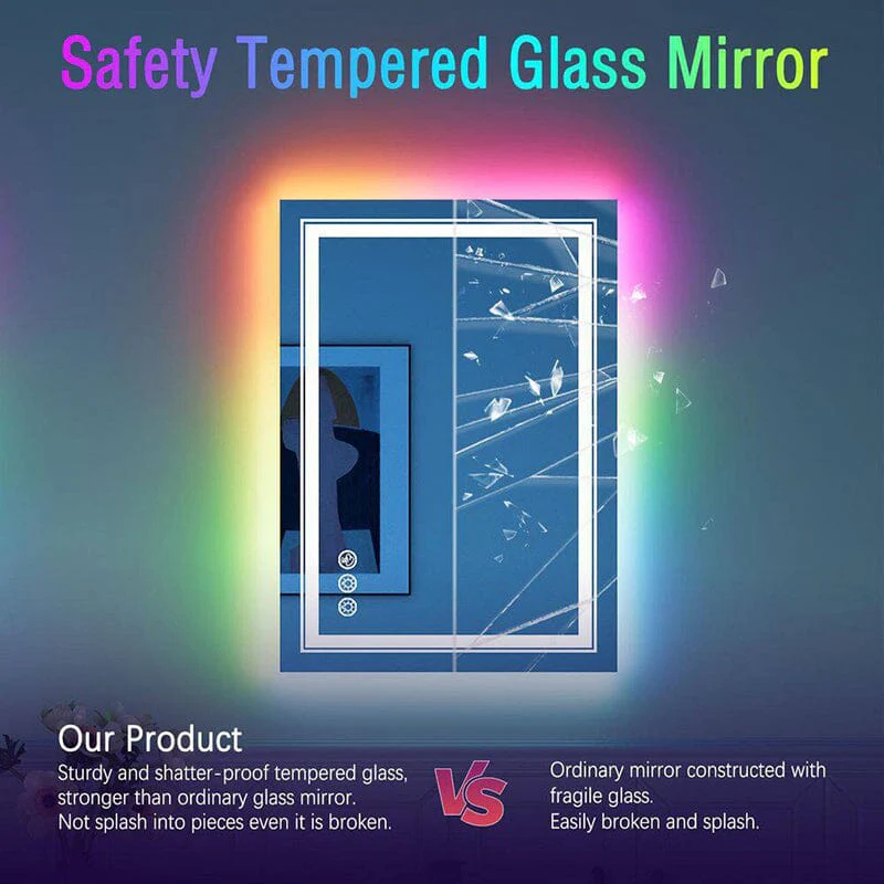 RGB LED Light Bathroom Vanity Mirror Small Rectangular Frameless Anti Fog - Image 8