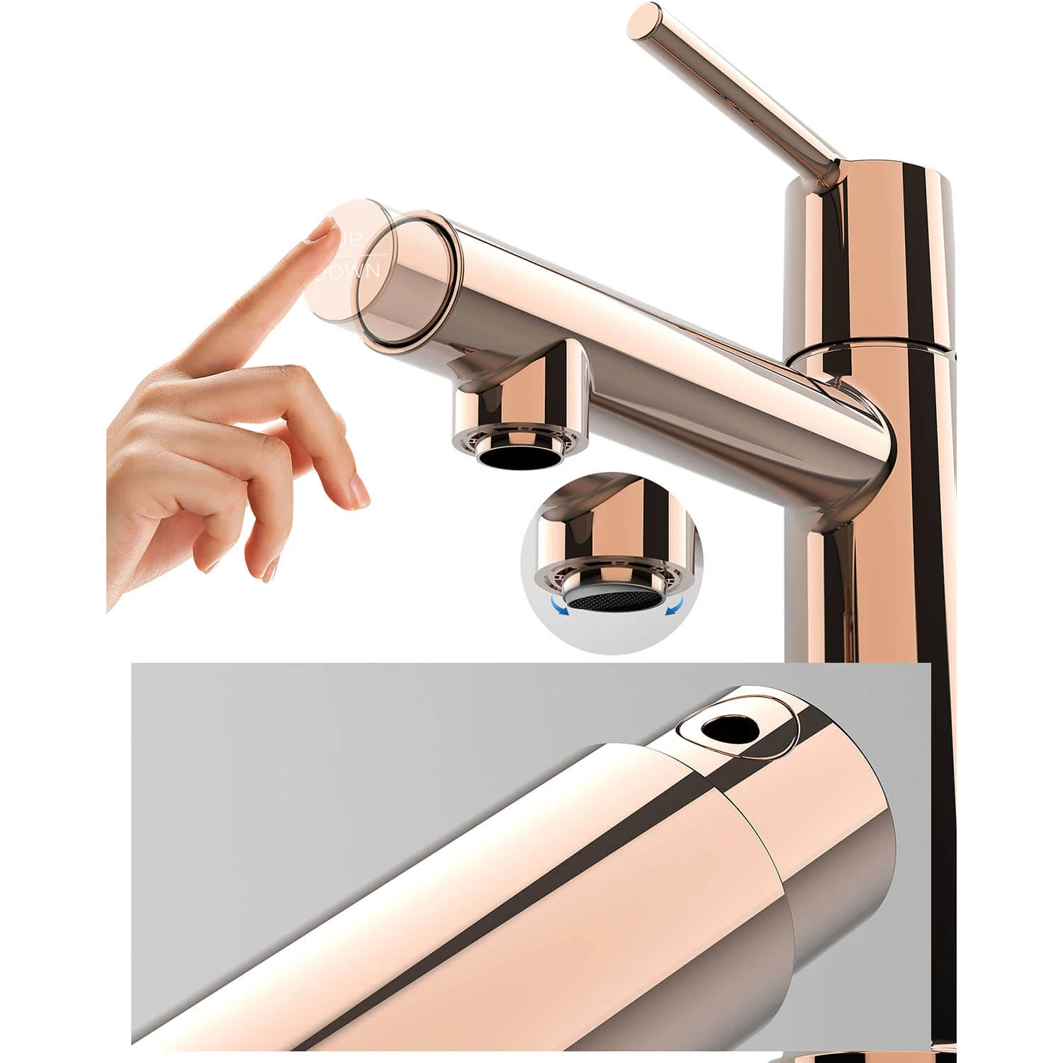 Rose Gold Single Handle Single Hole Bathroom Faucet with 2 Water Flow Mode - Image 6