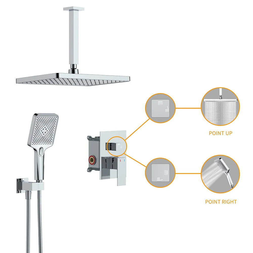 Shower Set 14.2" Rectangular Ceiling Shower Head with 3 Functions Hand Shower - Image 20