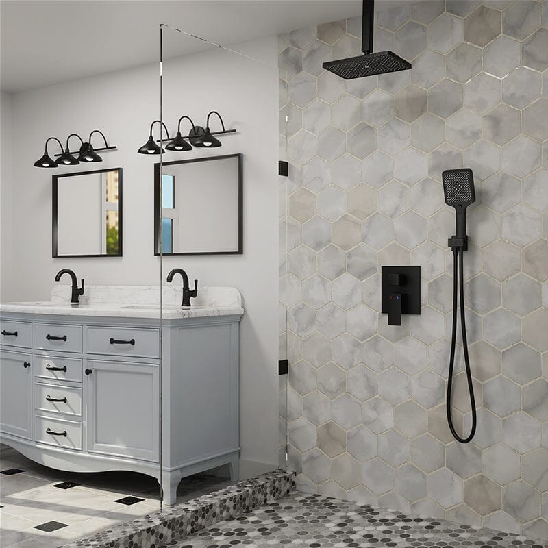 Shower Set 14.2" Rectangular Ceiling Shower Head with 3 Functions Hand Shower - Image 29