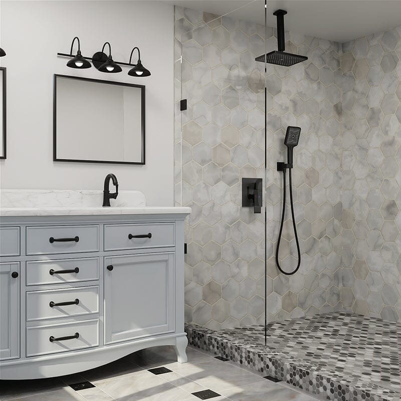 Shower Set 14.2" Rectangular Ceiling Shower Head with 3 Functions Hand Shower - Image 30