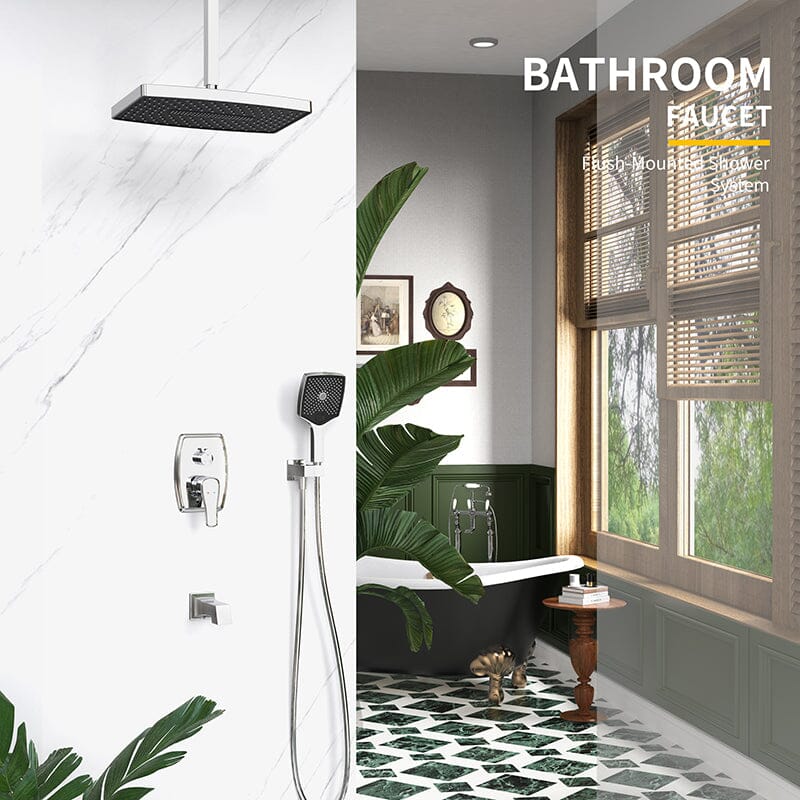 Shower Systems 14" Rectangular Ceiling Shower Head with Hand Shower & Tub Spout - Image 22