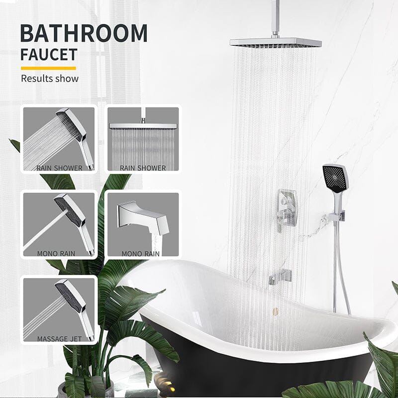 Shower Systems 14" Rectangular Ceiling Shower Head with Hand Shower & Tub Spout - Image 23