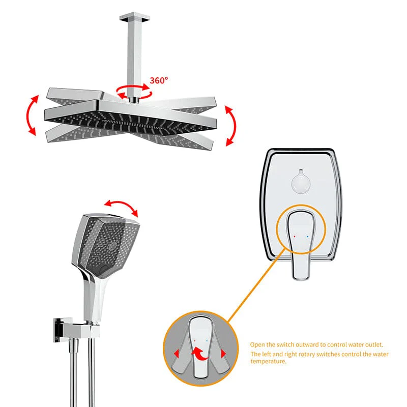 Shower Systems 14" Rectangular Ceiling Shower Head with Hand Shower & Tub Spout - Image 25