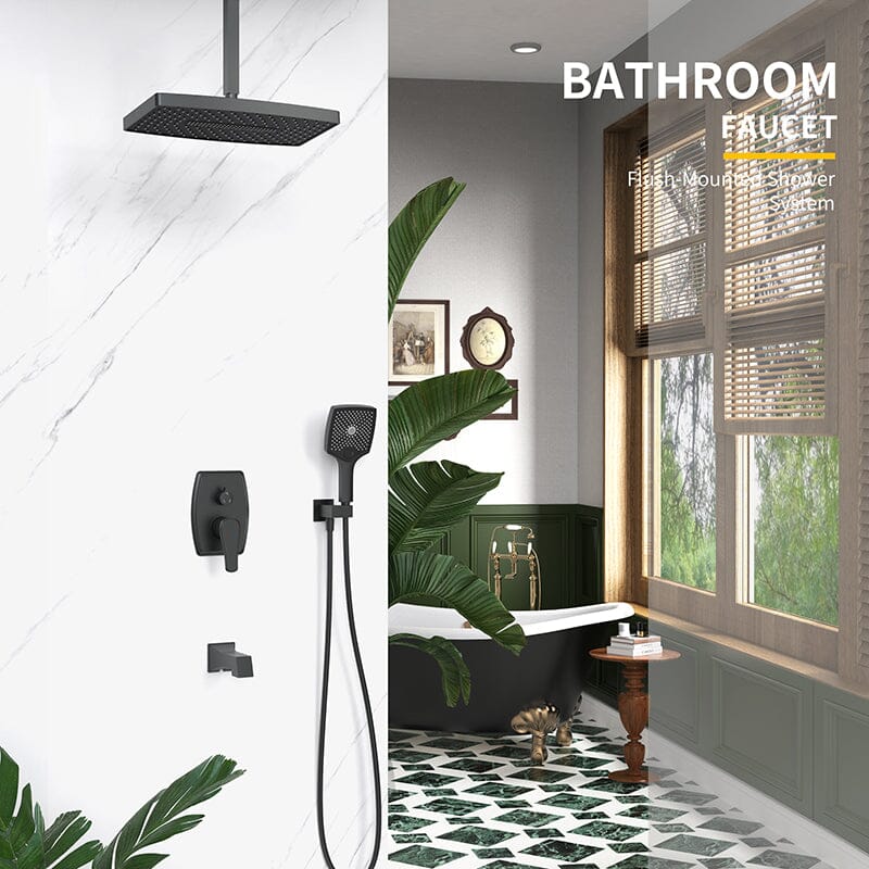 Shower Systems 14" Rectangular Ceiling Shower Head with Hand Shower & Tub Spout - Image 36