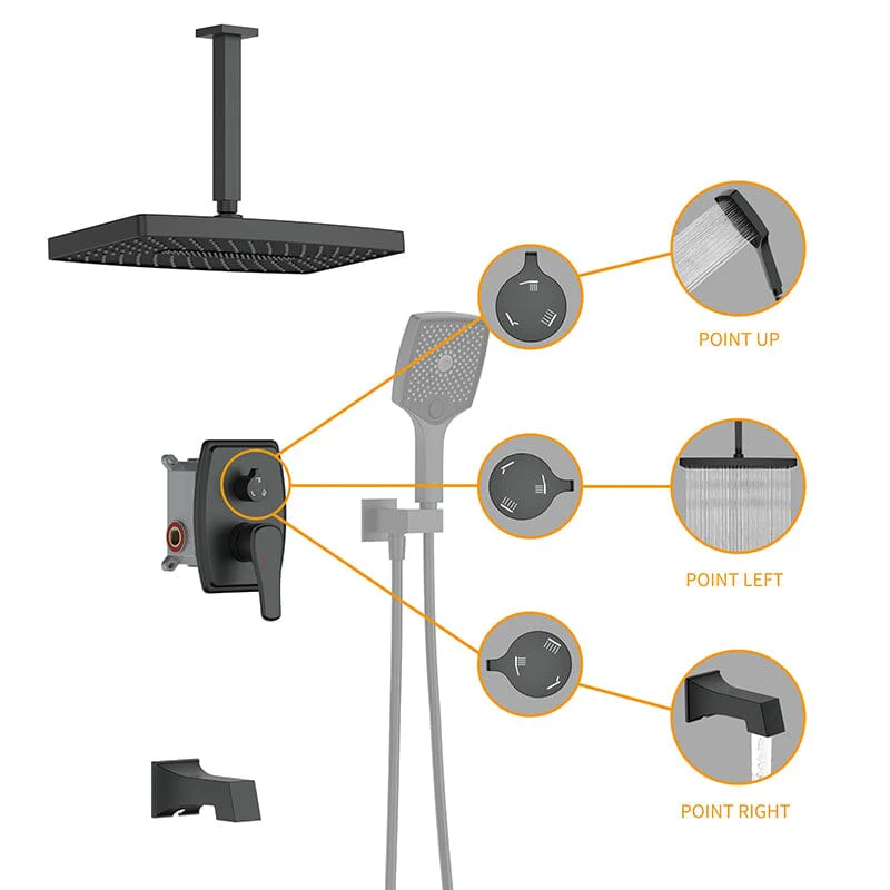 Shower Systems 14" Rectangular Ceiling Shower Head with Hand Shower & Tub Spout - Image 39