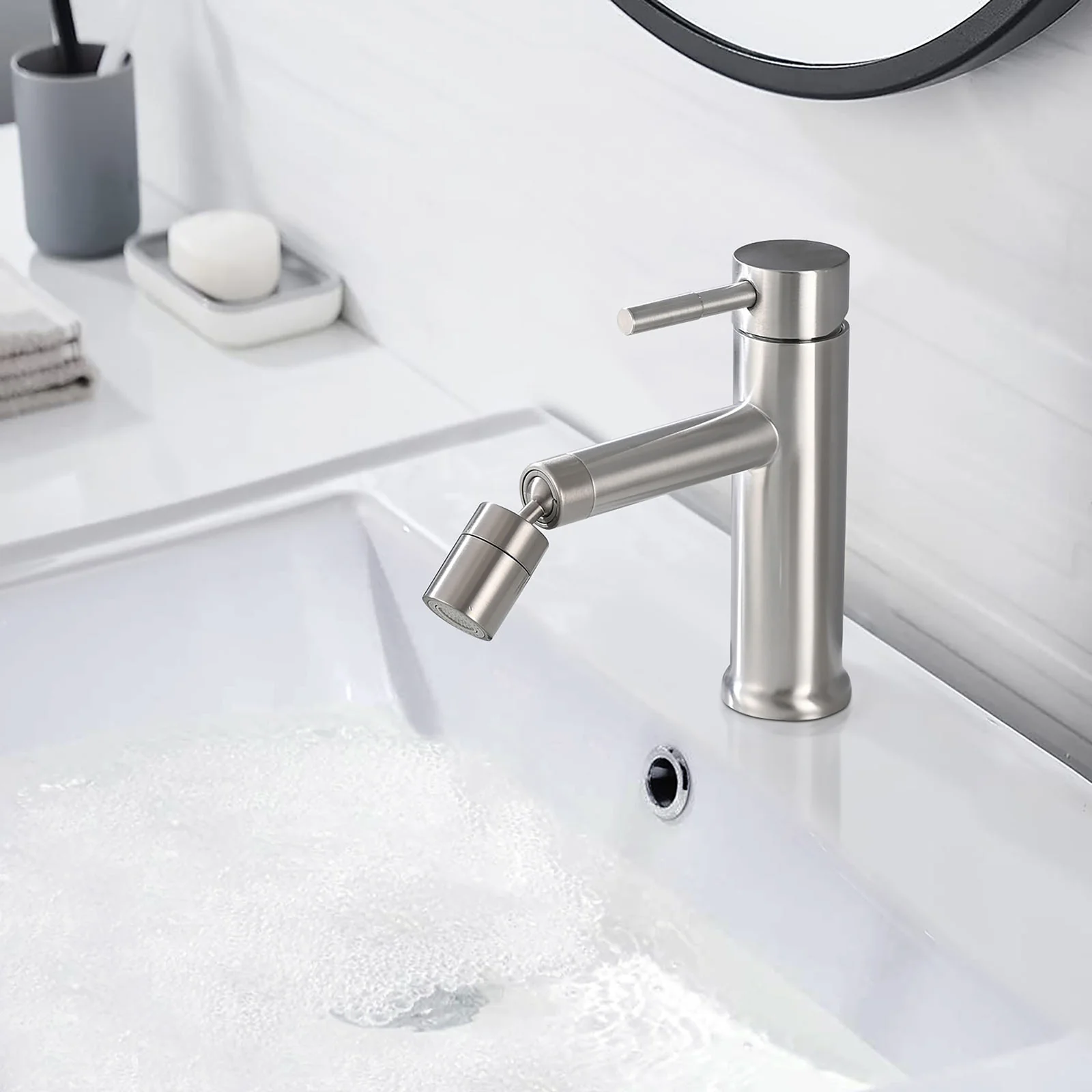 Single Hole Bathroom Sink Faucet with 2 Mode 360° Rotating Aerator - Image 9