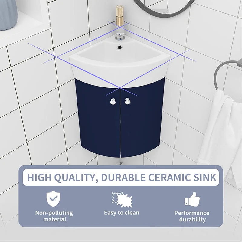 13'' Small Wall Mounted Corner Bathroom Vanity with Ceramic Sink - Image 4