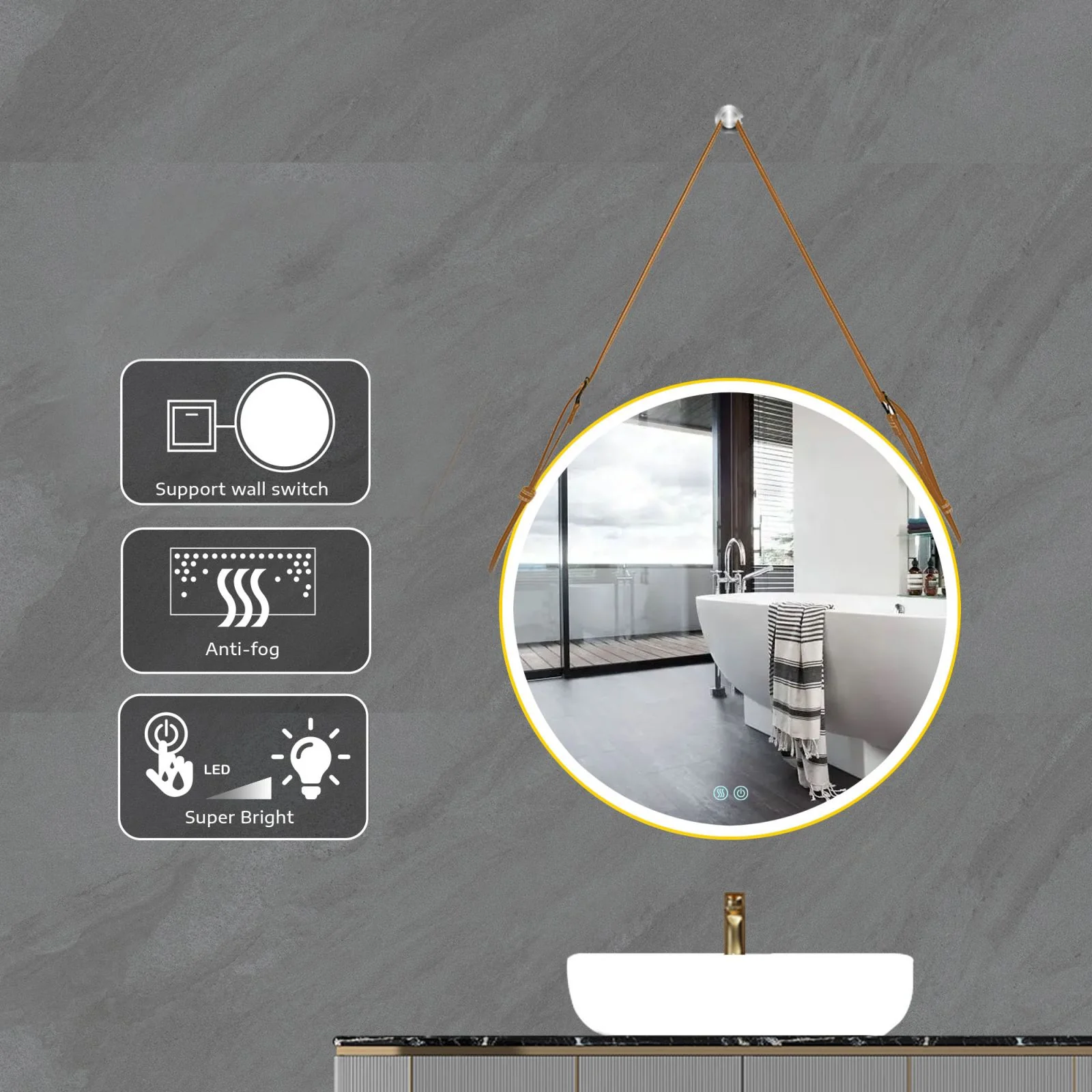 Smart Dimmable Round LED Bathroom Mirror with Anti-Fog and Adjustable Lighting, 28 & 32 Inch - Image 11
