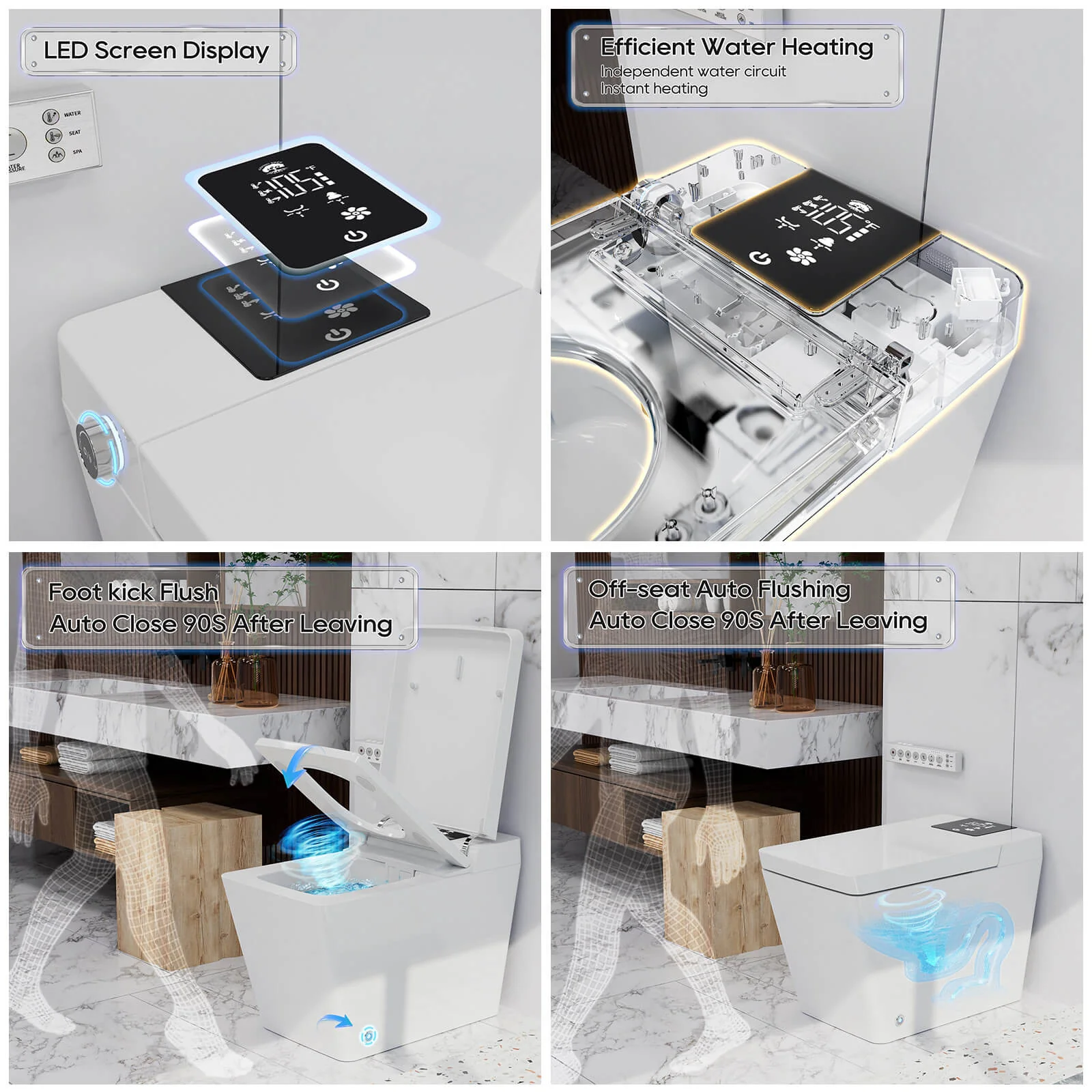 Giving Tree Smart Square One-Piece Floor Toilet with Remote Control and Automatic Cover - Image 35