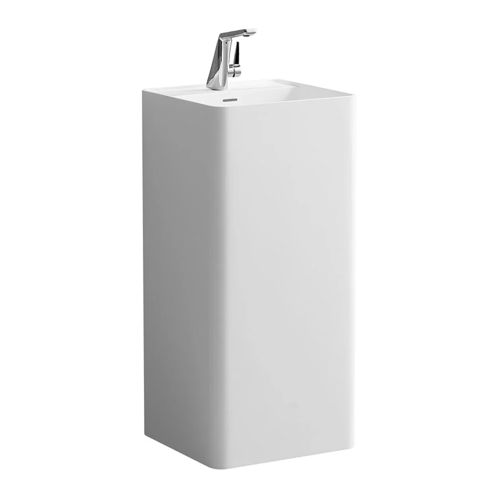 Solid Surface Square Pedestal Basin Morden Bathroom Sink Matte White - Image 5