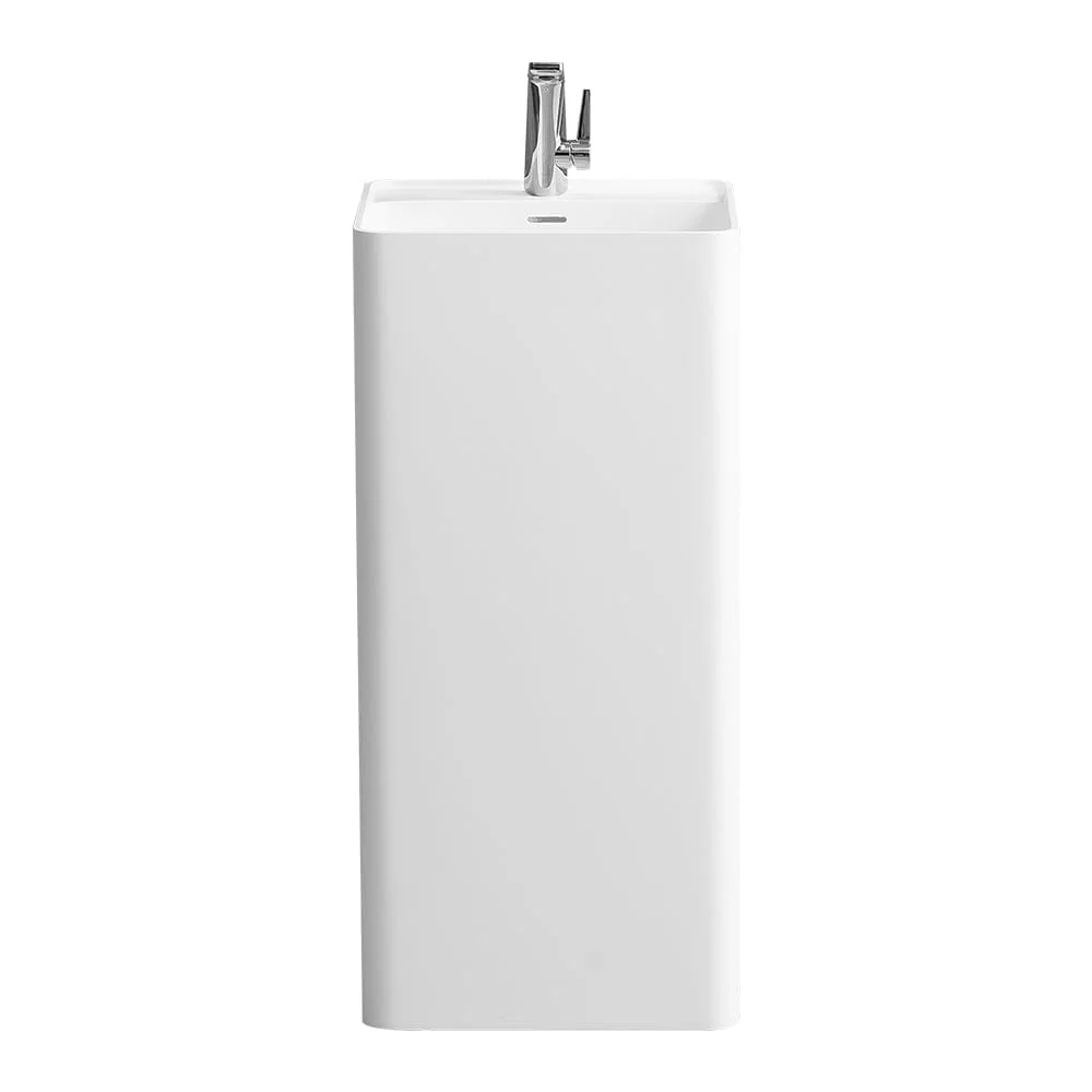 Solid Surface Square Pedestal Basin Morden Bathroom Sink Matte White - Image 6