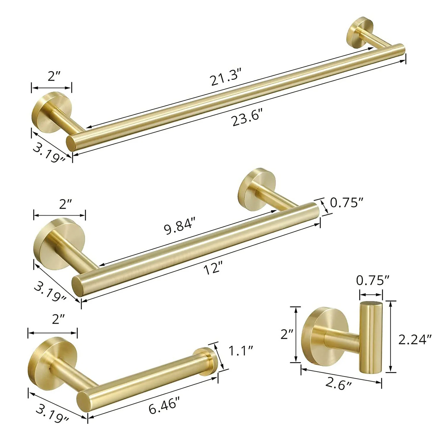 Stainless Steel 4-Piece Wall-Mounted Brushed Gold Bathroom Hardware Set - Image 10