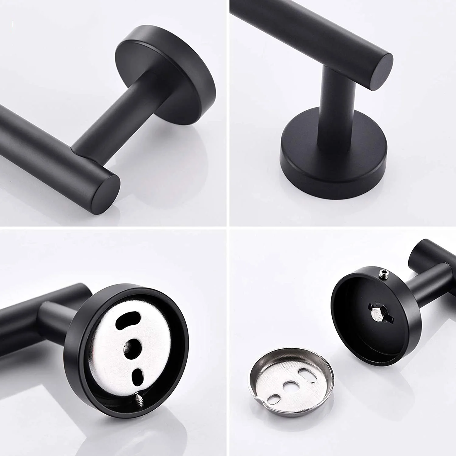 Stainless Steel 4-Piece Wall-Mounted Matte Black Bathroom Hardware Set - Image 6