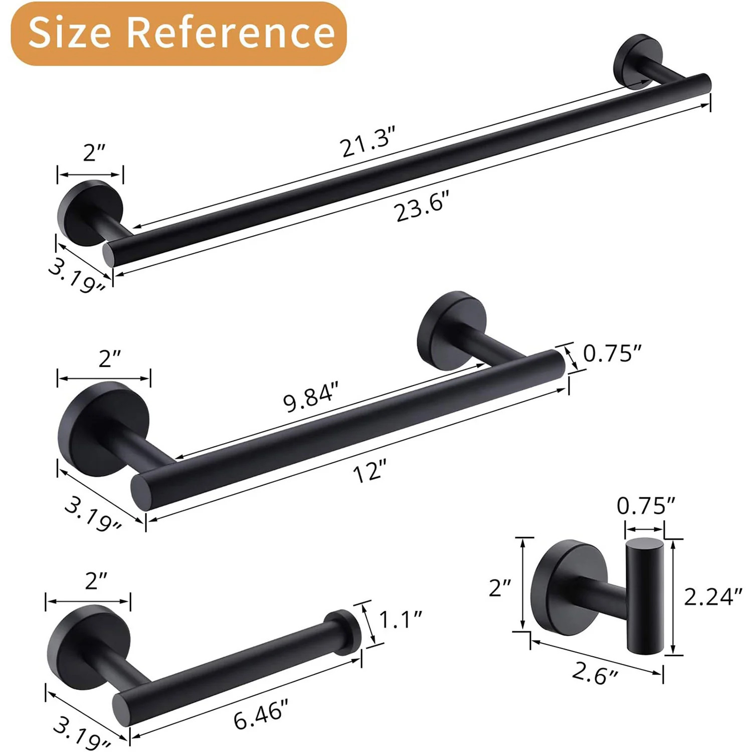 Stainless Steel 4-Piece Wall-Mounted Matte Black Bathroom Hardware Set - Image 8