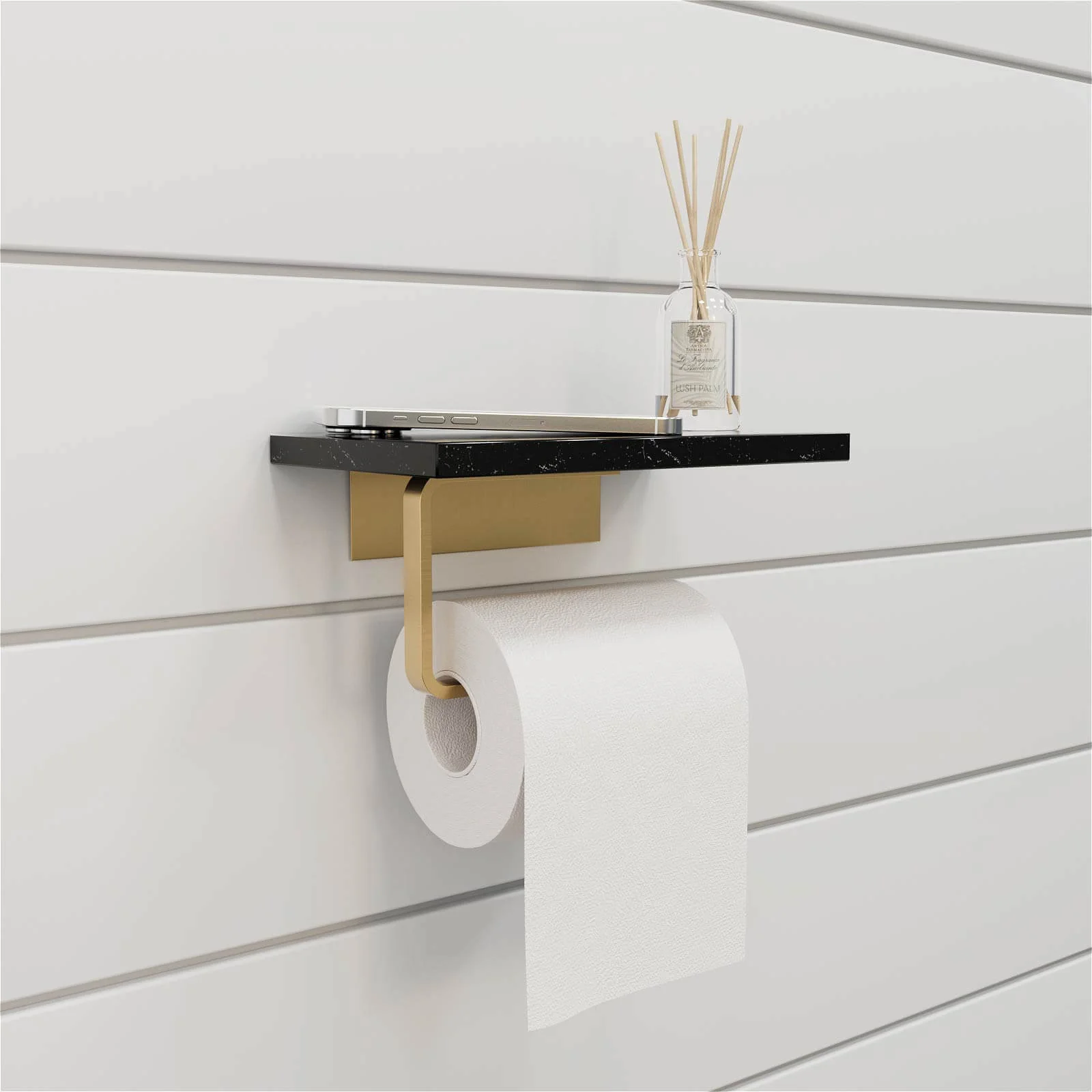 Toilet Paper Holder with Black Natural Marble Shelf - Image 3