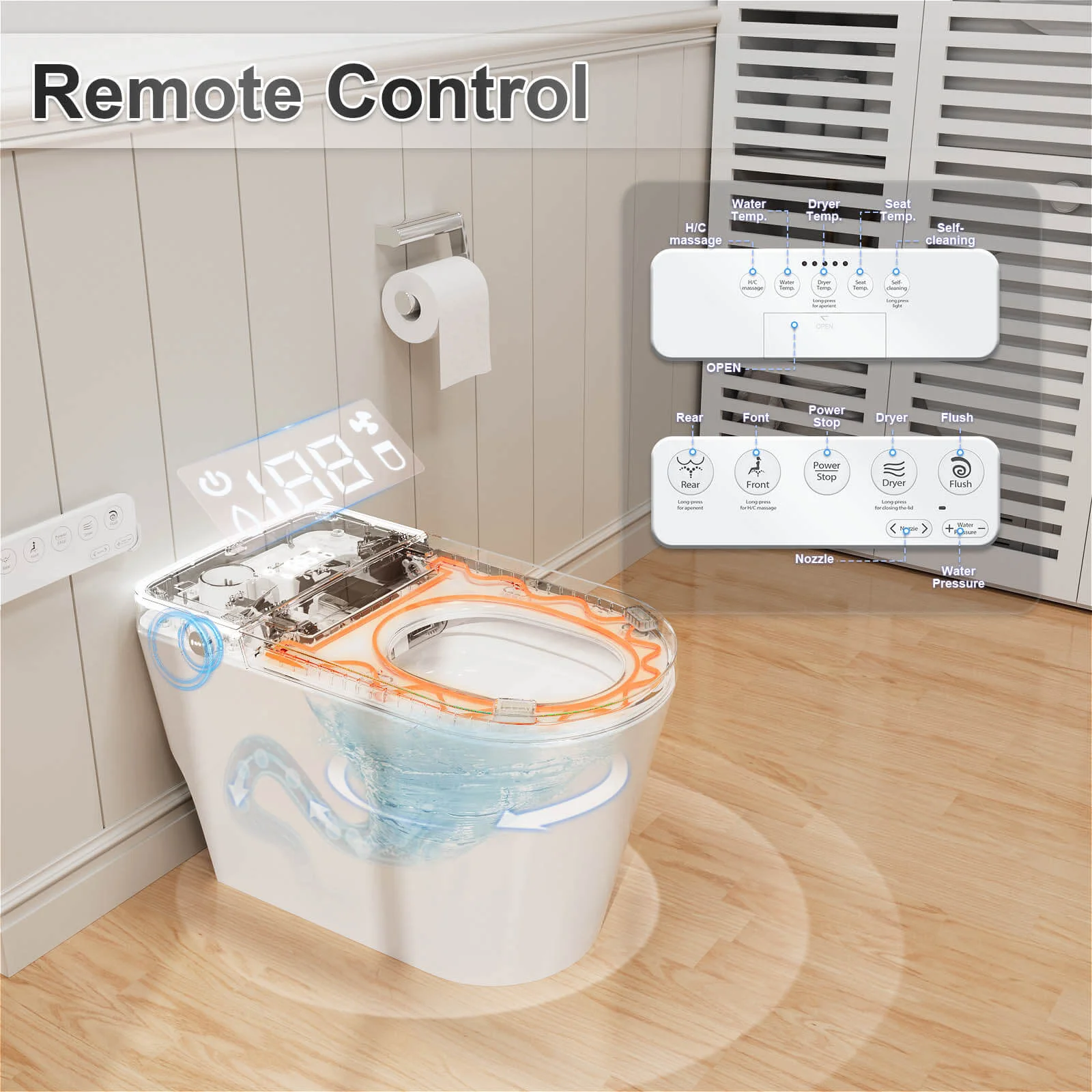 Touchless Smart Toilet with Automatic Flush, Ambient Lighting, and Built-in Water Tank - Image 14