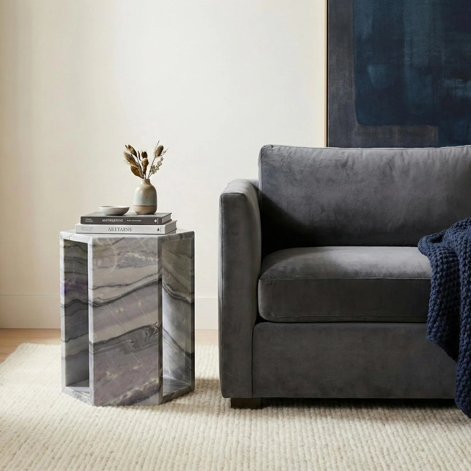 Unique Marble Side Table with Deep Blues, Misty Purples for Living Room, Bathroom & Outdoor Side - Image 5