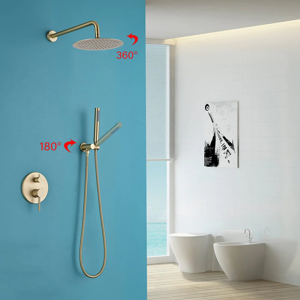 Wall Mounted Shower Faucet Set for Bathroom with 10" Shower Head Brushed Gold - Image 3